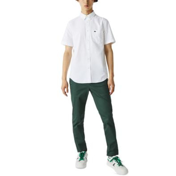 Lacoste Men Regular Fit Spread Collar Solid Oxford Shirt White Size 38FR S US - Picture 1 of 2